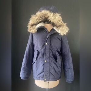 Boys JCrew Navy Blue Fur-Trimmed Jacket size 12